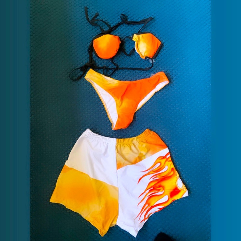 3 Pack Dire Print Triangle Shorts Bikini Swimsuit